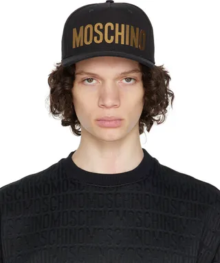 Moschino Black Metallic Logo Cap