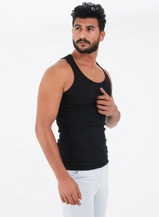Scoop Neck Derby Solid Undershirt Black 