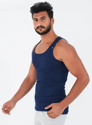 Scoop Neck Derby Solid Undershirt Dark Blue 
