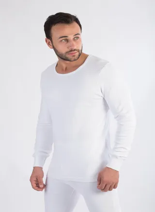 Jet Men Undershirt For Winter Round Neck And Long Sleeves-White 