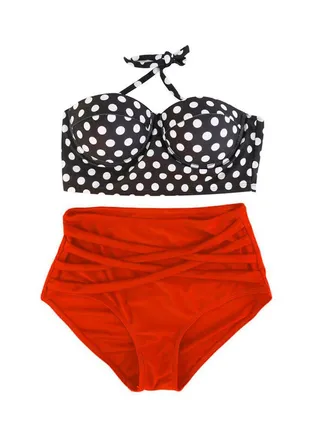 Vintage Retro Rockabilly High Waisted Bikini Swimsuit Black/White/Red 