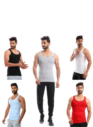 Bundle Of Five Solid Slip On Ribbed Sleeveless Undershirts 