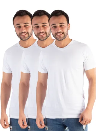 3 Pieces Jet Men Undershirt V Neck and Half Sleeve - White 