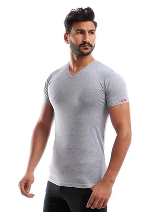 V-Neck Cotton Stertch -GREY 