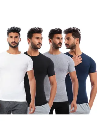 4-Piece Cotton Short Sleeves Undershirt Set Multicolour 