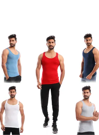 Bundle Of Five Solid Slip On Ribbed Sleeveless Undershirt 