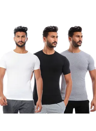3-Piece Cotton Short Sleeves Undershirt Set Multicolour 