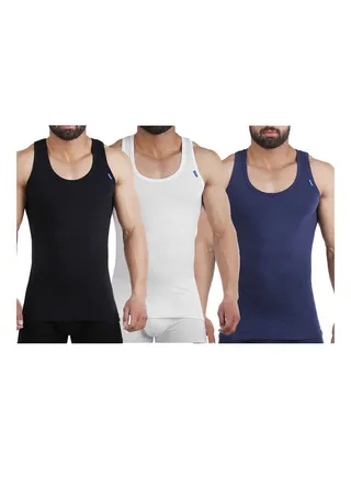 Sleevless Cotton Undershirts Lycra Pack Of 3 Multicolour 