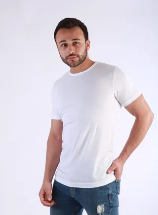 Jet Men Undershirt Round Neck American Style And Half Sleeves-White 