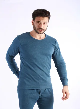Jet Men Undershirt For Winter Round Neck And Long Sleeves-Navy Blue 