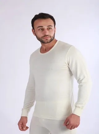 Jet Men Underwear Wool Round Neck And Long Sleeves - Beige 