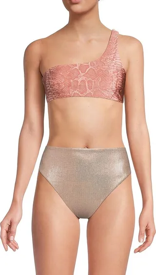 Daria Reptile Print One Shoulder Bikini Top