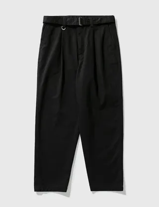 Wide Belted Baggy Tuck Tapered Pants