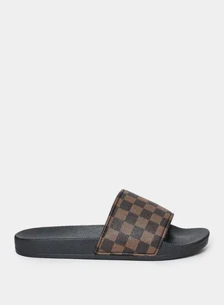 Checked Pattern Strap Comfort Slides