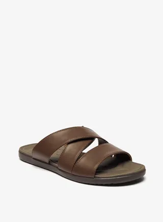 Men Solid Slip-On Cross Strap Sandals