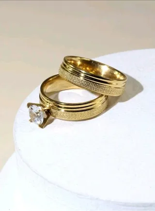 2pcs Of Stainless Steel Gold Plated Rings For Women Size 7 