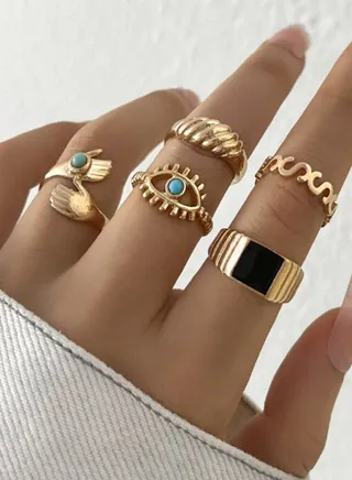 Set of 5 - Eye and Hand Design Rings