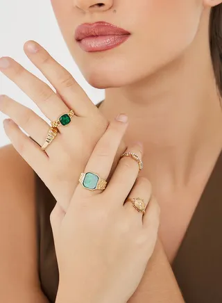 Set Of 5 - Gem Embellished Rings