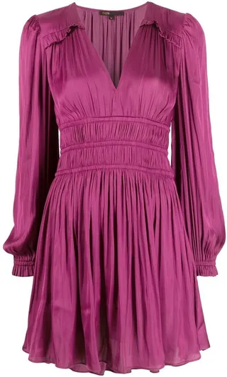 V-neck long-sleeve midi dress