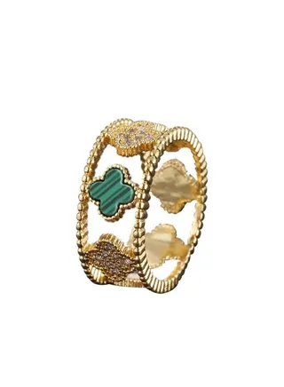 Natural Shell Four Leaf 3A Zircon High Quality Classic Ring 