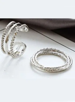 2-Pieces New Fashion  Style Punk Rings for Women Silver Color 