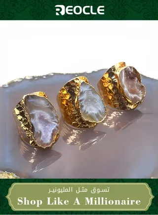 Stylish and Simple Natural Irregular Agate Stone Ring with Adjustable Golden Ring 