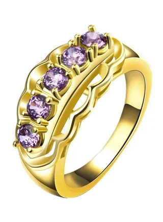 Copper Cubic Zirconia Studded Geometric Ring 
