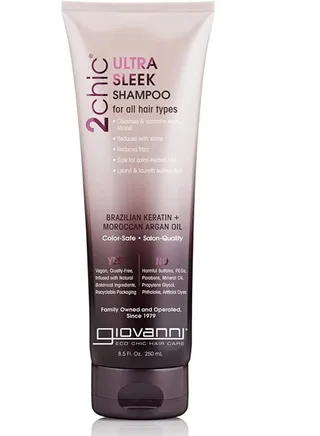Giovanni Ultra Sleek Shampoo from Two Chic with Smoothing and Nourishing Formula with Moroccan Argan Oil and Keratin 250 ml 