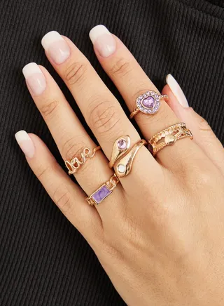 Set of 5 - Embellished Rhinestone Rings