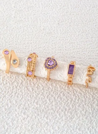 Set of 5 - Embellished Love Rings