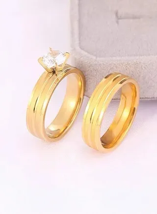 2 PCs Stainless Steel 18k Gold Plated Ring For Women Size 9 