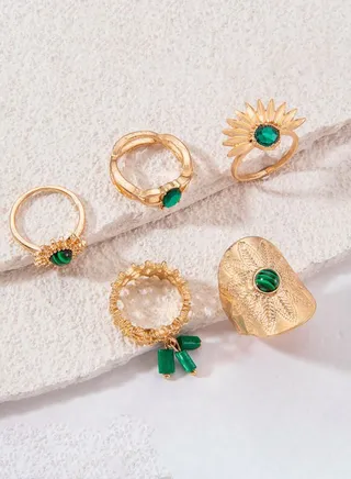 Set of 5 - Gem Design Rings
