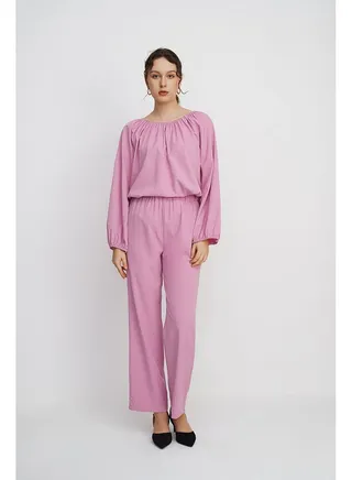 Boat Neck Long Sleeves Modest Top Purple 