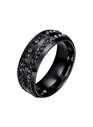 Titanium Steel Full Diamond Wedding Ring Black 8US 