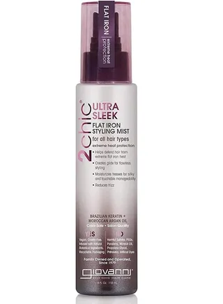 Giovanni 2 Chic Ultra Sleek Flat Iron Hair Styling Spray, 4 oz Brazilian Phyto-Keratin & Moroccan Argan Oil, Anti-Frizz Heat Protectant, Pro-Vitamin B5, Color Safe (Pack of 1) 