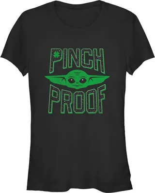 Junior's Star Wars: The Mandalorian St. Patrick's Day Grogu Pinch Proof T-Shirt - Black - 2X Large