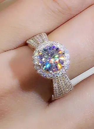 Pt950 Mossan Diamond Plated Ring Full Diamond  Adjustable Women's Ring 