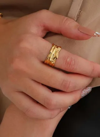 Stainless Steel Gold Plated Ring For Women One Size 
