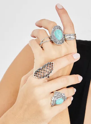 Set of 5 - Chunky Embellished Rings