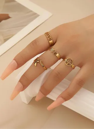 Set Of 4 Gold Stainless Steel Rings For Women One Size 