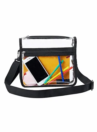 Clear Crossbody Purse Bag - Stadium Approved, Gym Shoulder Tote with Front Pocket and Adjustable Strap for Women Men, Body Work & Business Travel 