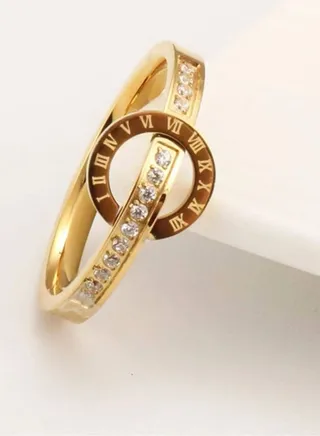 Stainless Steel 18K Gold Plated Cubic Zirconia Ring For Women Size 7 