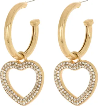 Crystal Heart Drop Hoop Earrings