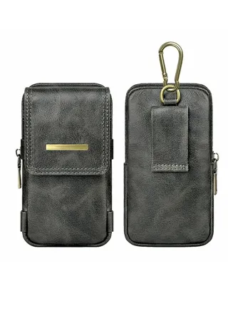 Leather Mobile Pouch for Men | Multipurpose Rugged Holster Travel Pouch | Compatible with All Smartphone up to 6.9-inches - Black 