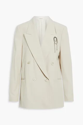 Double-breasted embellished wool and cotton-blend blazer