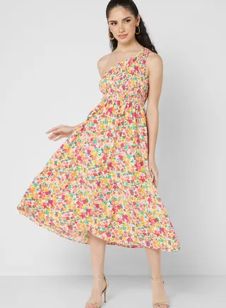 One Shoulder Printed Dress
