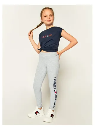 Girls Side Logo Leggings Grey/Black 