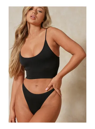 Recycled Wide Rib Seamless High Leg Thong 