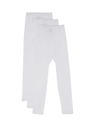 3-Piece Cotton Leggings With Lace Trim White 