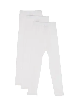 3-Piece Striped Cotton Leggings With Lace Trim White 